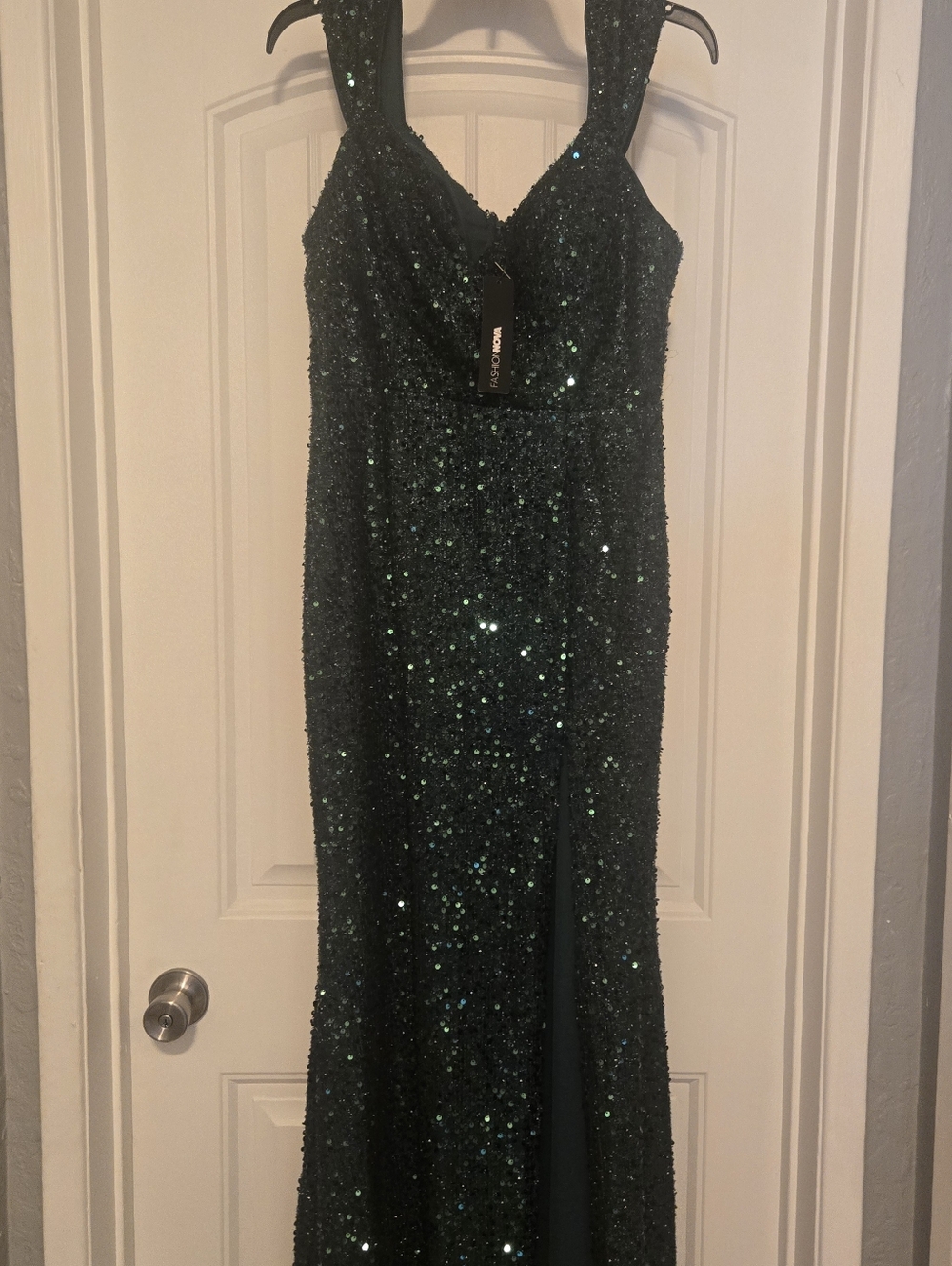 Fashion Nova Emerald Green Sequin Maxi Dress